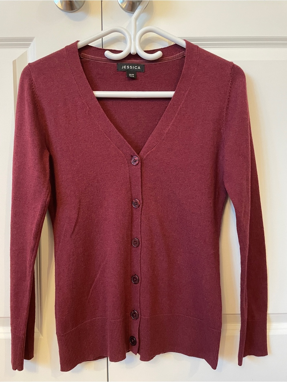 Jessica Button-Front V-Neck Cardigan - Burgundy